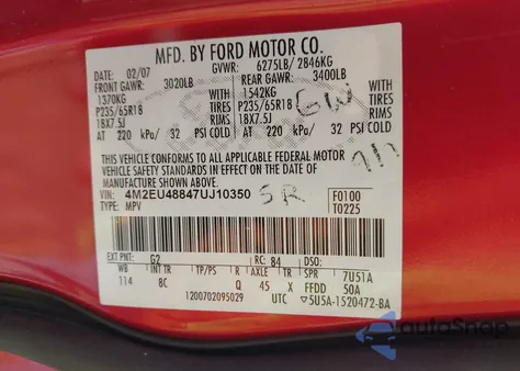 2007 Mercury Mountaineer Premier from USA, damaged, VIN 4M2EU48847UJ10350